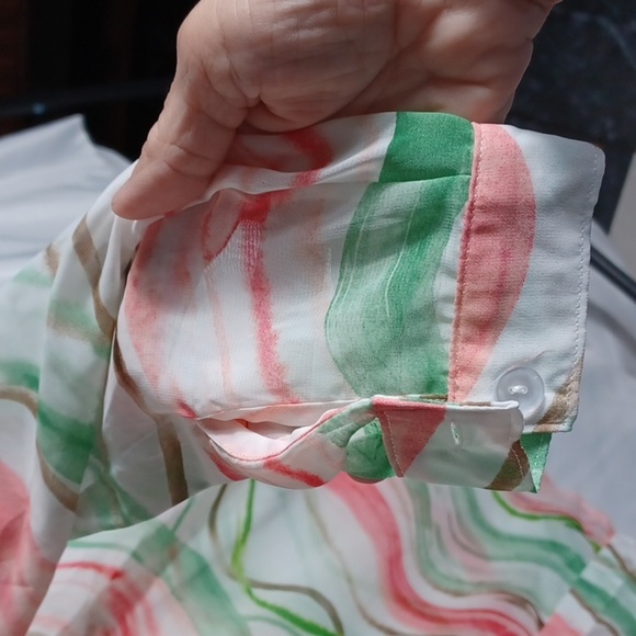 Erin London Sz M Button Up Blouse/cover-up, sheer, oversized, white green red - Picture 3 of 7